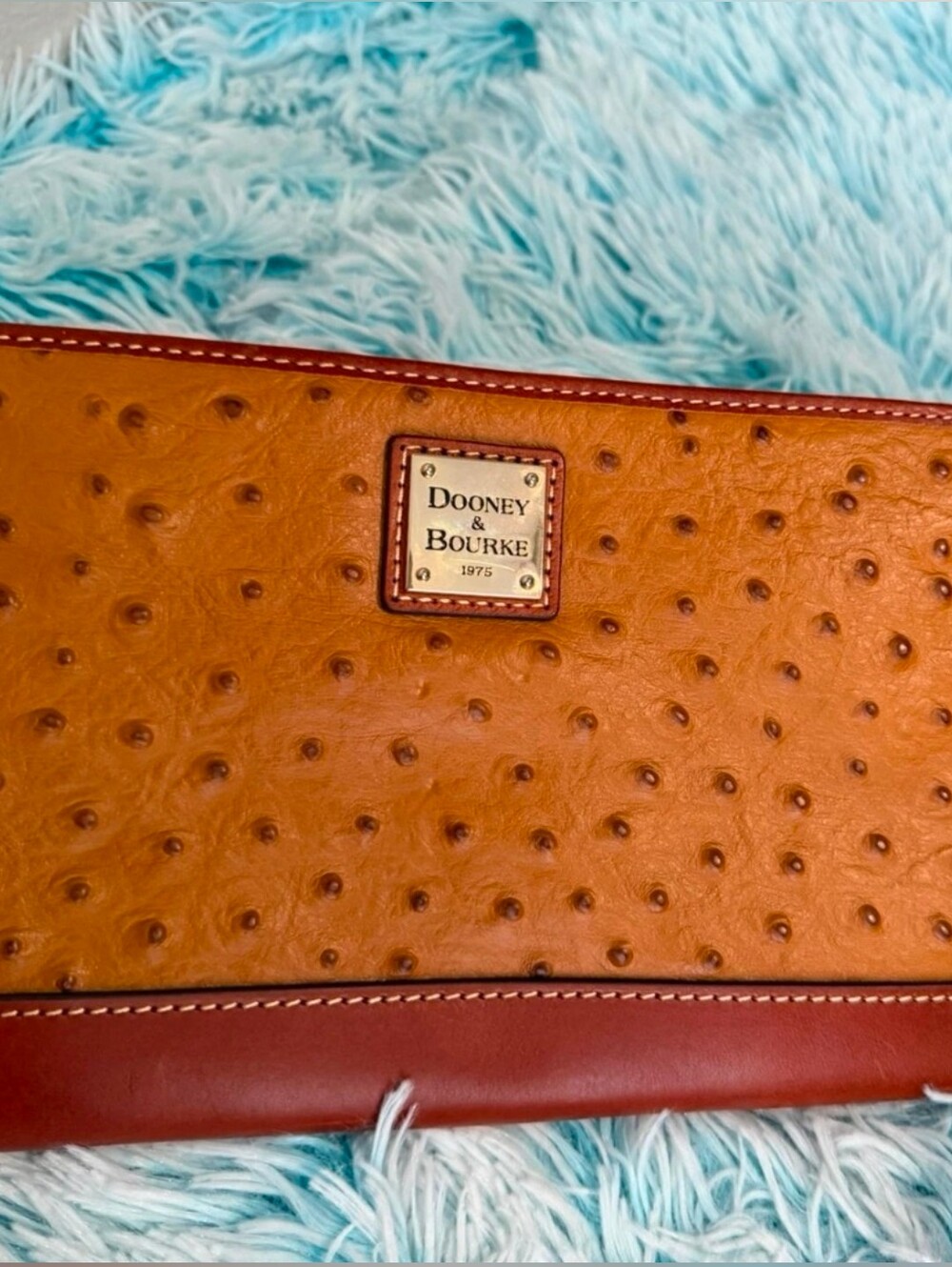 Dooney & Bourke Orange Ostrich-Embossed Wristlet - Picture 2 of 6